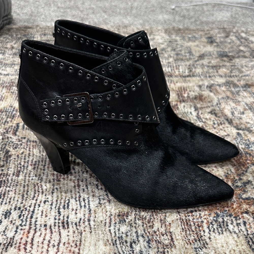 Donald J. Pliner Black Heeled Boots with Studded Strap